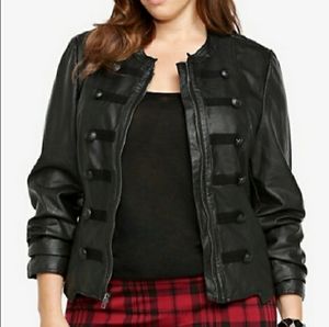 Faux Leather Military-Style Jacket